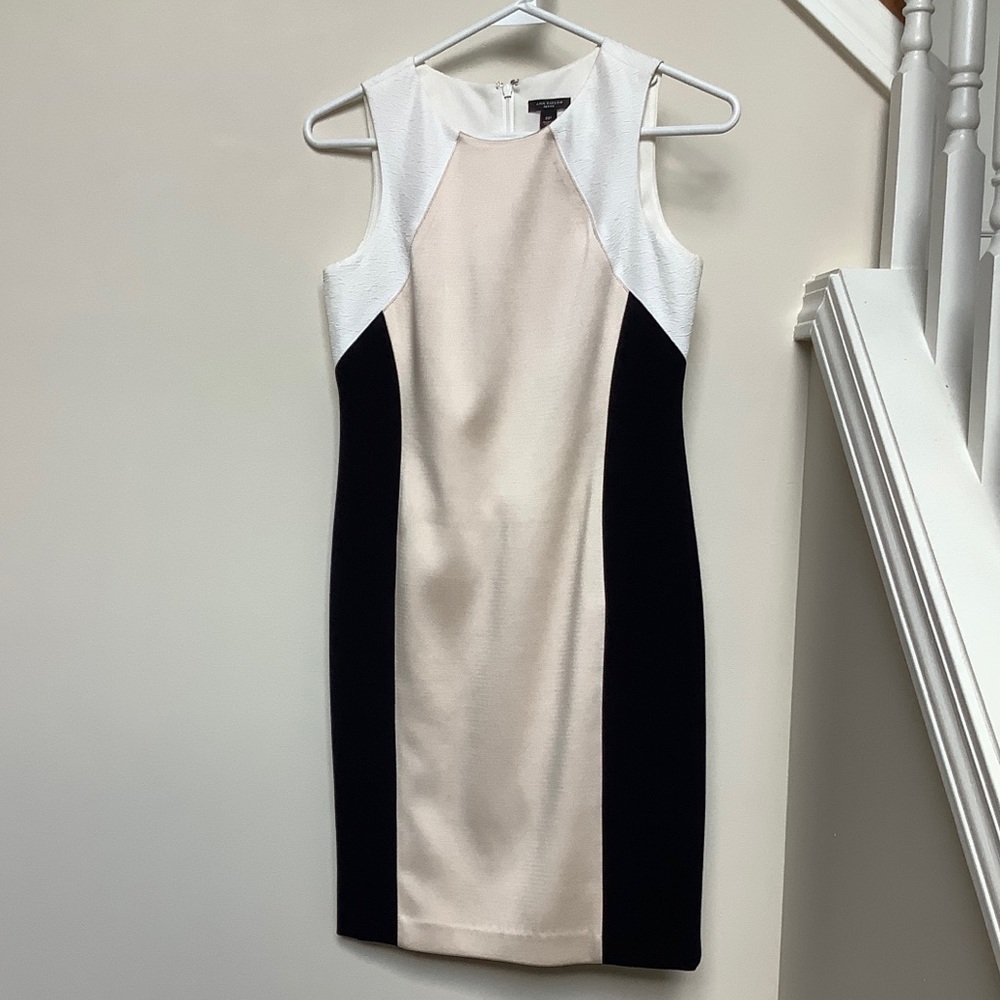 Ann Taylor White, Black, and Tan Dress